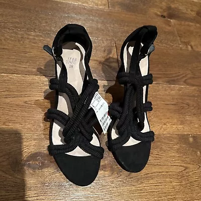 H&M Women’s Sandals Size 6 Black High Heeled Rope Effect New BNWT • £5