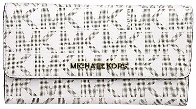 MICHAEL KORS JET SET TRAVEL LARGE TRIFOLD WALLET Vanilla Logo Coin Bag NWT • $58.76