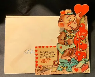 Vintage Mechanical Valentine’s Day Card - Monkey Hammering Hearts W/envelope • $9.99