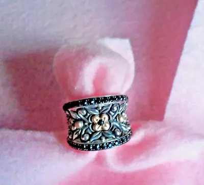 Barbara Bixby Sterling Silver & 18k Rose Gold With Black Sapphires Ring Size 7 • $149.99