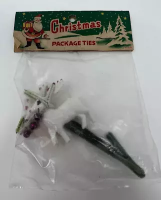 Vintage Christmas Tiny Reindeer Deer Package Ties Ornament Japan Floral Picks • $19.99