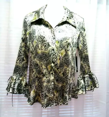 New Women's Milano Essentials Gold Animal Print Pleated Crinkle Blouse Size Xl • $29.99