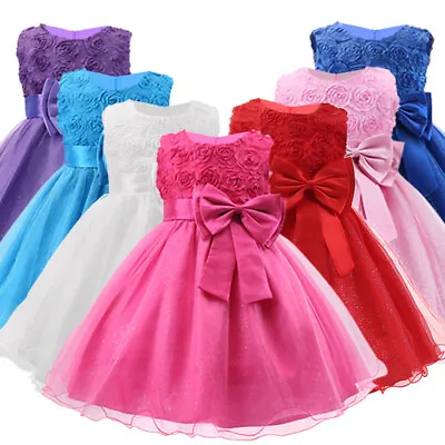 £13.90 • Buy Girls Bridesmaid Dress Baby Flower Kids Party Rose Bow Wedding Dresses Princess*