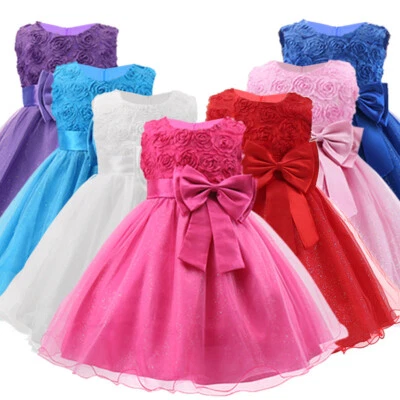 £13.90 • Buy Girls Bridesmaid Dress Baby Flower Kids Party Rose Bow Wedding Dresses Princess*