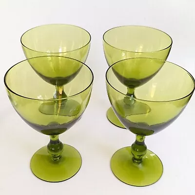 Vintage Morgantown Regina Water Goblets Set  4 Moss Green As-Is Glass Chip Base  • $32.99