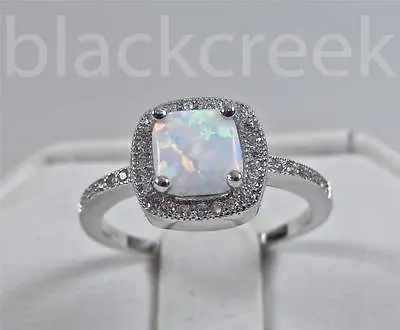 925 Sterling Silver ~1.50tcw Lab White Fire Opal/  C.Z. ~ Micro Pave Ring Size 5 • $25.55