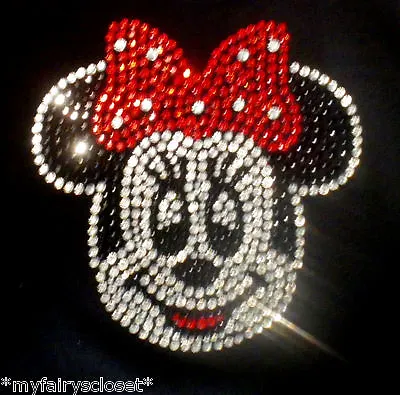 6  Red Minnie Mouse Face Iron On Rhinestone Transfer Applique Bling Disney Patch • $11.95