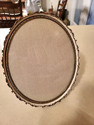 Vintage Brass And White Enamel Oval Shape Stand Up Picture Frame W/bowed Glass • $9.99