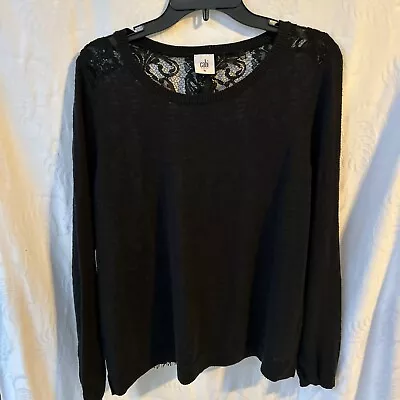 Cabi Sophia Womens Large Black Knit Sweater Lace Back Pullover Thin Knit • $23