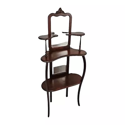 Antique Etagere Mahogany Floor Shelf Cabinet Beveled Mirror Art Nouveau Fench • $495