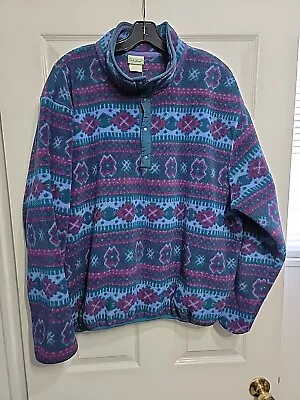 Vintage L.L. Bean 90s 1/4 Snap Fleece Pullover Aztec Green Purple Mens XL • $28