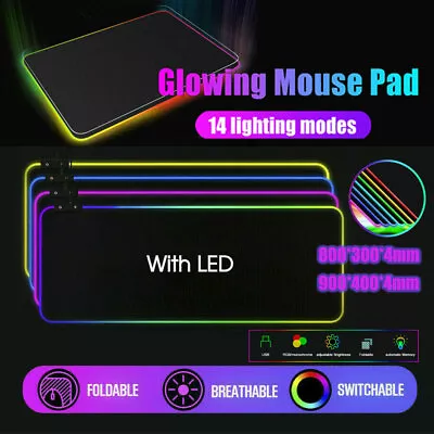 $16.99 • Buy LED Mouse Pad Large RGB Extended Gaming Mousepad Keyboard Desk Anti-slip Mat