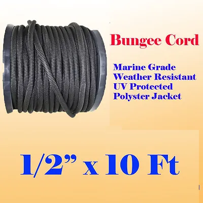 1/2  X 10 Ft Premium Marine Grade Bungee Shock Stretch Cord UV Black 10'  • $13.95