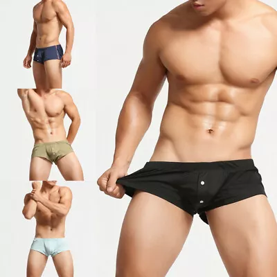 Mens Underwear Sexy Low Rise Arrow Shorts Button Open Front Boxer Shorts U Pouch • $10.97