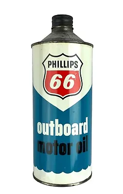 Vintage Phillips 66 Outboard Motor Oil Can 1 Quart Cone Top Red White Blue Empty • $59.99