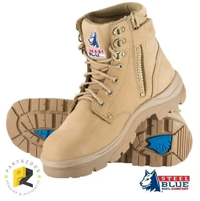 Steel Blue Argyle Zip Sand Leather Work Boots Safety Toecap 312152 • $225