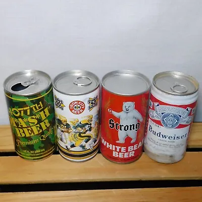 Vtg BEER CAN Lot Of 4 MASH 4077th Iron City WHITE BEAR Budweiser Pull Tabs EMPTY • $9.88