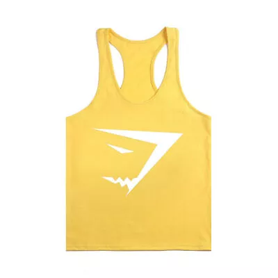 Mens Gym Vest Racerback Bodybuilding Muscle Stringer Plain Tank Top Fitnes • £5.87