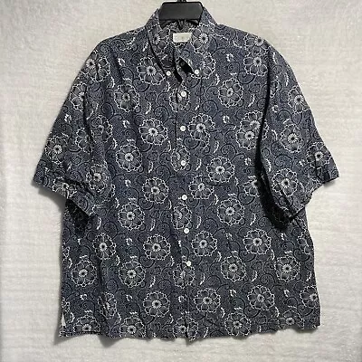 J Crew Hawaiian Button Shirt Mens XL Floral Blue Short Sleeve Collared • $6.37