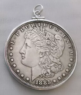 1885 Philadelphia Mint Morgan 90% Silver Dollar Pendant Sterling Bezel VERY NICE • $95