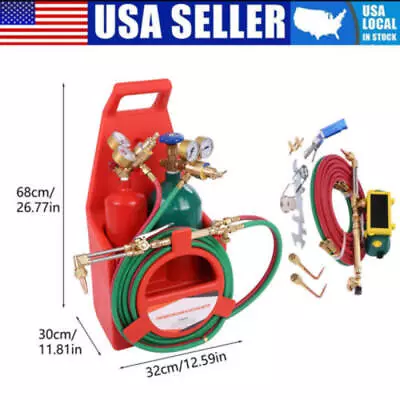 Gas Welding Cutting Torch Kit W/Oxygen Acetylene Tanks Regulators & Hoses Red US • $275.99