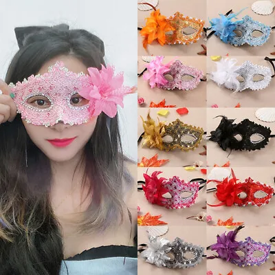 Lace Mask Party Masquerade Ball Eye Masks Flower&Feather Carnival Fancy Dress UK • £3.71