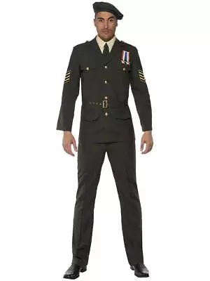 Male Wartime Officer Suit & Beret Navy Army Occupation Fancy Dress Costume • £50.49