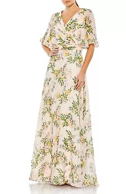 Ieena For Mac Duggal 11320 Floral Flutter Sleeve Empire Waist Chiffon Gown SZ 16 • $263.16