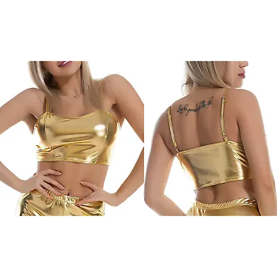 £11.51 • Buy Womens Wet Look Bra Crop Top Shiny Camisole Vest Bustier Dance Party Clubwear