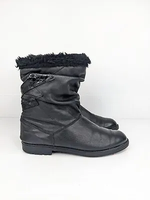 80s Vintage Ladies Black Leather Calf Boots Size 37 Grunge Rock Punk Slouch • $39