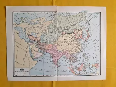 1902 ASIA CONTINENT Vintage Map China India ORIGINAL 11.5 X 9.5 Color C10-9 • $24.90