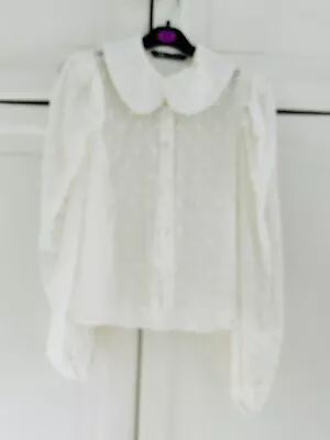 Gorgeous 100% Cotton Zara Blouse. Large Round Collar. Zara Top. Zara Shirt XS • £5.99