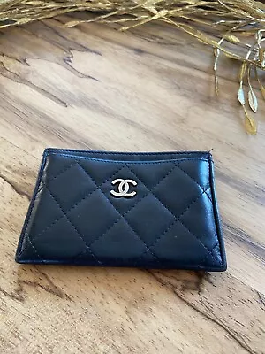 CHANEL Classic Card Holder Leather SILVER CC Wallet • $299.19