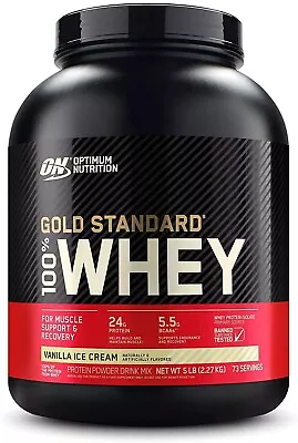 Optimum Nutrition Gold Standard 100% Whey (Vanilla Ice Cream) 5 Lb + FREE SHAKER • $72.95