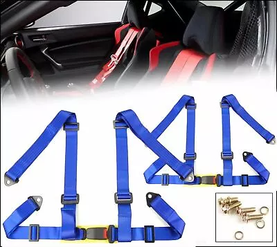 2 X Blue 4 Point 2  W. Nylon Shoulder Buckle Racing Seat Belt Harness For Mini • $38.99