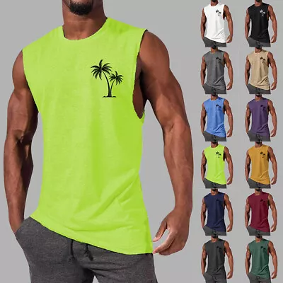 Mens Floral Vest Tank Tops Muscle Sport Gym Fitness Training Bodybuilding TShirt • £11.59