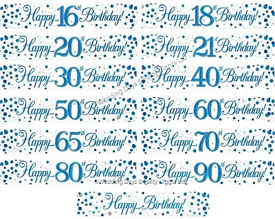 9ft Sparkly Blue White Silver Foil Banner Birthday Party Wall Door Decorations • £1.98