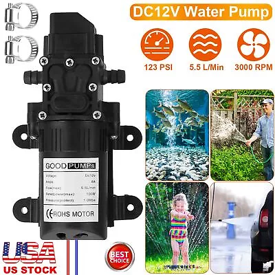 12V Self Priming Sprayer Pump Electric Diaphragm Water  Pump With 2 Hose Clamps • $19.99