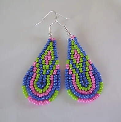 Fringe Earrings Teardrop Loopy Native American Style Fringe Seed Bead Earrings  • £5.95