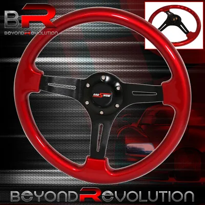 Godsnow Steering Wheel Red Black Center Streak 6 Bolt Hole 350mm Deep Dish • $54.99