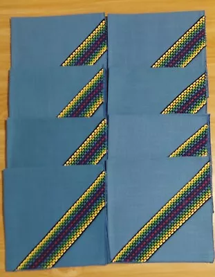 Vintage Blue Linen Colorful Stripe Linen Napkins 8 Pcs • $4.99