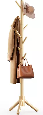 Coat Rack Stand Wooden Coat Rack Freestanding With 8 Hooks Entryway Furniture • $34.39