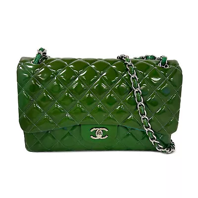 CHANEL Quilted CC SHW Jumbo Shoulder Bag A58600 Patent Leather Green • $2287