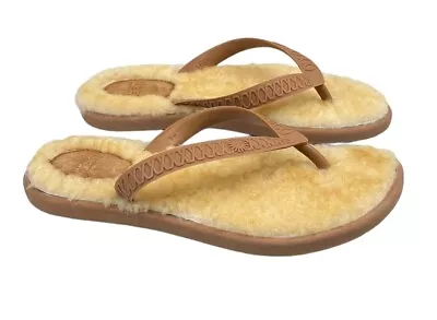 UGG Australia Brown Fur Lined Flip- Flops Thong Sandals Slippers Size 6 • $20