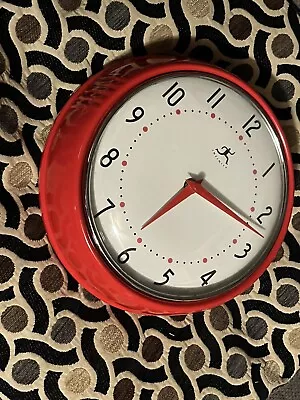 Vintage-INFINITY Retro Red Kitchen Wall Clock Mid-Century Mod -Metal- 9.5  • $18.89