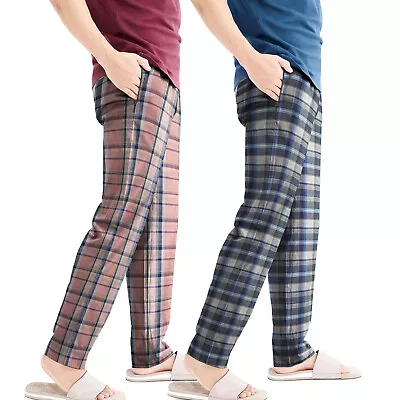 2 Pack New Mens Pyjama Bottoms Rich Cotton Woven Check Lounge Pants Nightwear • £15.18