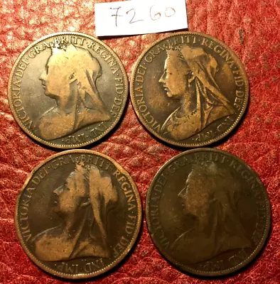 Date-run 4 Queen Victoria Veiled Head Pennies  1898-1901 -  Job Lot 7260 • £3.25