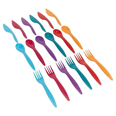 18Pc Unbreakable Reusable Coloured Plastic Cutlery Knives Forks Spoons Tableware • £7.99