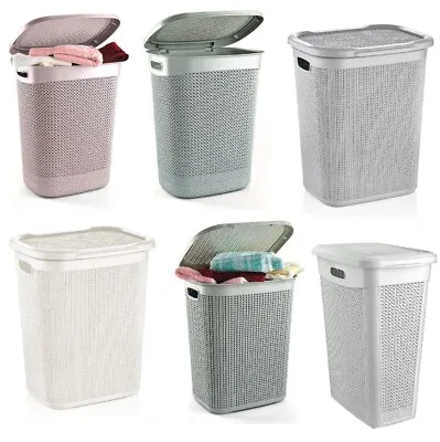 Plastic Laundry Basket Clothes Washing Bin Storage Hamper Organiser With Lid New • £12.85