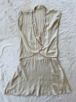 Vintage 1920s Beige Pongee Silk Drop Waist Flapper Day Dress • $20.49